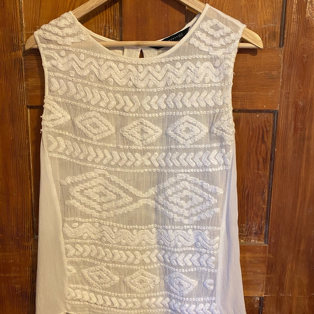 Cream embroidered tank top